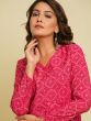 Pink Flared Kurta Pant Set With Prints