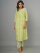 Green Printed Kurta And Pant Set In Cotton