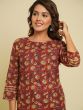 Red Floral Print Kurta In Cotton