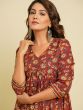Red Anarkali Style Kurti With Prints