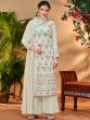 Off White Embroidered Straight Cut Suit Set