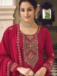 Pink Embroidered Pant Suit In Georgette