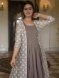 Beige Cotton Indowestern Dress With Shrug