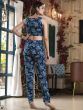 Blue Floral Printed Jacketed Style Co-Ords Set