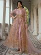 Pink Sequined Anarkali Suit With Front Slit