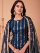 Blue Sequined Salwar Kameez In Net