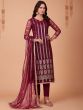 Maroon Embroidered Pant Style Suit In Net