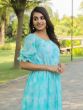 Turquoise Blue Puffy Sleeved Dress In Georgette