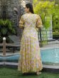 Yellow Full Length Printed Dress In Georgette
