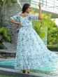 Light Blue Digital Printed Womens Gown In Georgette