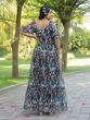 Black Georgette Full Length Gown In Digital Print