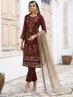 Brown Thread Embroidered Pant Style Salwar Kameez