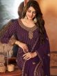 Purple Thread Embroidered Suit In Georgette