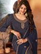Blue Thread Embroidered Straight Cut Salwar Suit