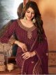 Maroon Straight Cut Salwar Suit With Embroidery