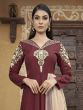 Maroon V Neck Full Sleeved Evening Gown With Floor Length