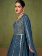 Blue Georgette Kurti Style Lehenga With Embroidery