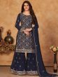 Blue Sequins Embroidered Sharara Salwar Suit