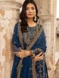 Blue Zari Embroidered Straight Cut Salwar Kameez