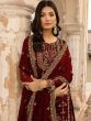 Maroon Pant Style Suit With Zari Embroidery