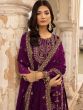 Purple Embroidered Georgette Pant Suit With Dupatta