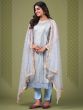Blue Embroidered Pant Suit With Embroidery