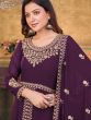 Purple Thread Embroidered Slit Style Anarkali Suit