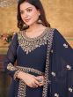 Blue Embroidered Slitted Salwar Suit With Dupatta