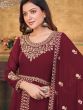 Maroon Embroidered Slitted Salwar Kameez In Georgette