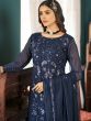 Blue Straight Cut Embroidered Suit With Dupatta