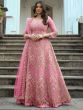 Pink Festive Anarkali Net Suit With Embroidery