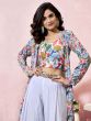 Multicolor Printed Dress With Palazzo & Shrug