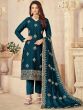 Blue Straight Cut Georgette Suit With Embroidery