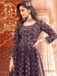 Purple Embroidered Sharara Salwar Suit In Georgette