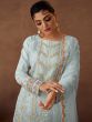 Blue Festive Pant Style Salwar Kameez In Organza