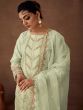 Green Organza Pant Style Suit Set In Organza