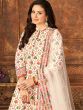 White Printed Anarkali Suit With Net Dupatta
