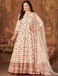 White Printed Anarkali Suit With Net Dupatta