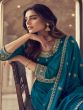 Teal Blue Anarkali Style Suit In Silk With Zari Work
