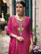 Hot Pink Zari Work Suit With Palazzo Style