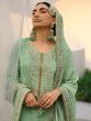 Green Silk Sharara Salwar Suit In Floral Thread Work