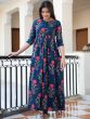 Blue Floral Printed Readymade Womens Gown
