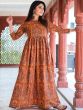 Orange Festive Wear Readymade Printed Gown