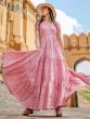 Pink Digitally Printed Womens Indowestern Gown In Cotton