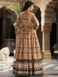 Brown Digital Printed Anarkali Suit In Dola Silk
