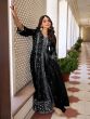 Black Sequined Salwar Kameez In Front Slit Styled