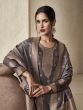 Grey Zari Weaving Pant Styled Suit Set In Silk