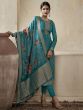 Green Silk Salwar Suit In Floral Printed Dupatta