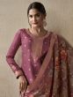 Mauve Pant Styled Salwar Suit In Zari Weaving