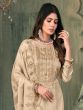 Beige Pant Style Salwar Suit In Zari Embroidery